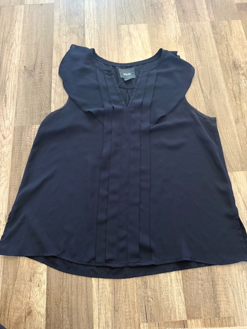 Maeve Navy Pintuck V-Neck Sleeveless Top